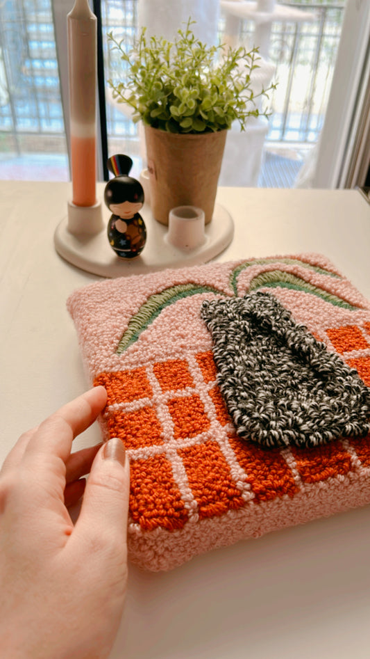 Hand tufted framed wall hanging